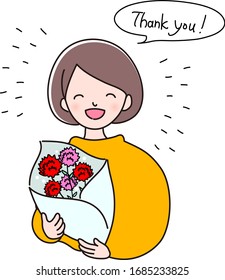 
A woman smiling with carnation on Mother's Day