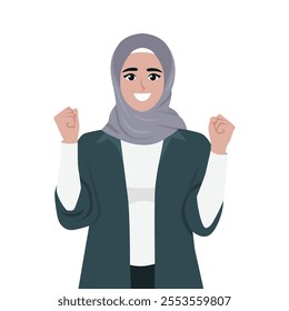 Woman is smiling and cheerful. Surprised and excited. Flat vector Character Illustration