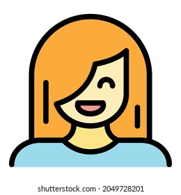 Woman smiling icon. Outline woman smiling vector icon color flat isolated