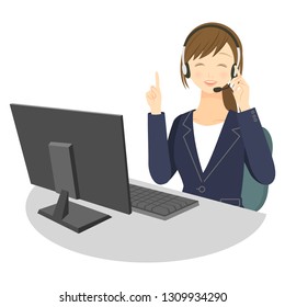 A woman with a smiling phone operator