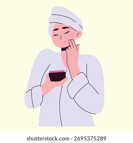 woman smiling while applying moisturizing face cream illustration