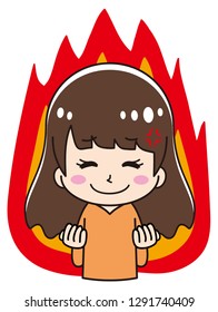 A woman smiling while being angry