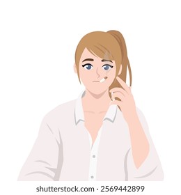 Woman smokes cigarettes. Risks getting cancer due to bad habit. Flat vector Character Illustration