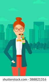 Woman smoking cigar.