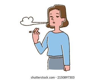 A woman smoking a cigarette, a comical handwritten person vector, a warm line drawing