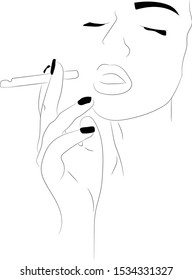 Woman Smoking Cigarette Drawing Illustration Vector Stock Vector ...