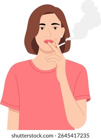 Woman Smoking Cigarette Illustration of a Young Woman Smoking