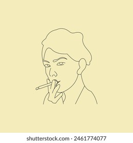 Woman Smoking line drawing art illustration vector design template