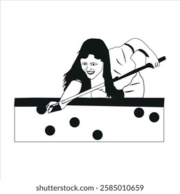 A woman snooker player, female athlete in action, sports illustration