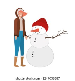 woman with snowman avatar character