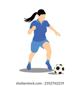 Woman soccer player football flat vector,Female football sport vector