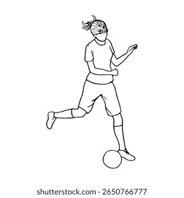 mulher jogador de futebol chutando bola - desenhado à mão esboço ilustração arte