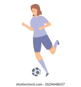 Woman in a soccer uniform is running while controlling the ball with her foot