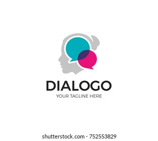 Woman Social Communication Logo Template. Girl Chat Vector Design. Message Illustration