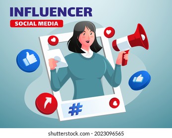 Woman social media influencer with megaphone