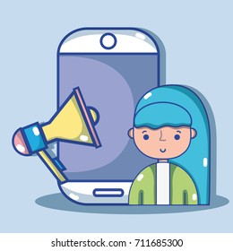 woman with social media technology to communication