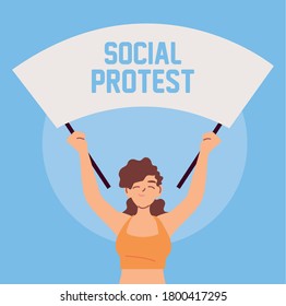 woman in social protest with banner vector illustration design