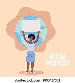 woman in social protest with banner vector illustration design