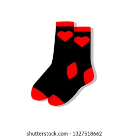 woman socks black with red heart vector illustration