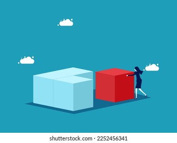 mujer resolviendo problemas con cubo rojo perfecto. concepto de negocio 