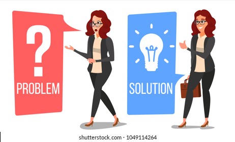 Woman Solving Problem Vector. Problem Solution, Secret Discovery. Career Success. Creative Project Idea. Issue, Trouble. Isolated Flat Cartoon Illustration