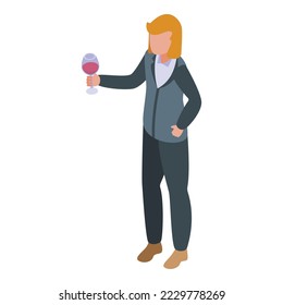 Woman sommelier icon isometric vector. Wine glass. Taste party