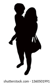 a woman with son adn shopping bag, silhouette vector