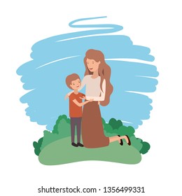 woman with son avatar character