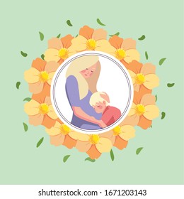 woman and son, card of the mother day vector illustration design