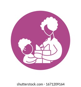 woman and son with gift box, silhouette style icon vector illustration design