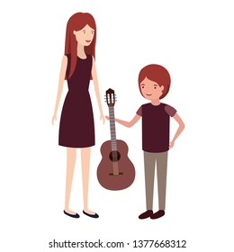 woman with son and guitar avatar character