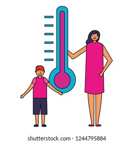woman with son and thermometer