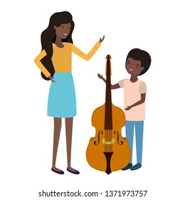 woman with son and violin avatar character