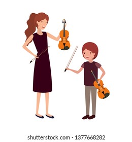 woman with son and violin avatar character