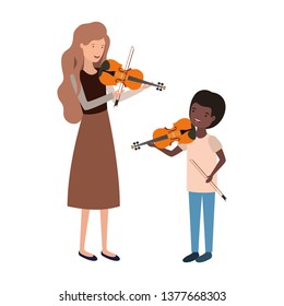 woman with son and violin avatar character