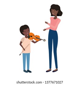 woman with son and violin avatar character