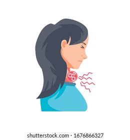 woman with sore throat on white background vector illustration design