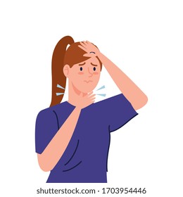 woman with sore throat sick of covid 19 vector illustration design