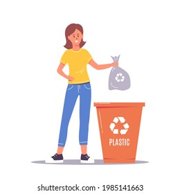 Woman Sorting Garbage Happy Woman Character Stock Vector (Royalty Free ...