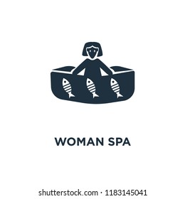 Woman Spa icon. Black filled vector illustration. Woman Spa symbol on white background. Can be used in web and mobile.