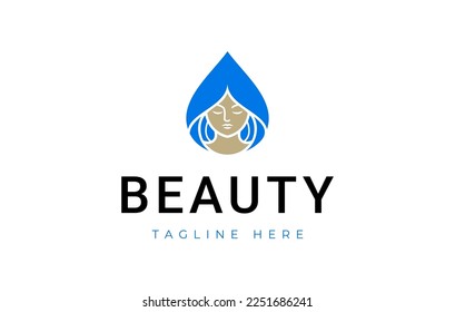 Woman Spa Logo in Water Droplet. Herbal Treatment