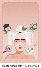 A woman in a Spa wearing a cosmetic mask. Concept. Vector illustration.