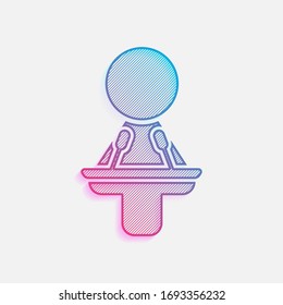 Woman speaker icon. Colored logo with diagonal lines and blue-red gradient. Neon graphic, light effect