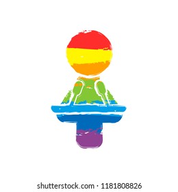 Woman speaker icon. Drawing sign with LGBT style, seven colors of rainbow (red, orange, yellow, green, blue, indigo, violet