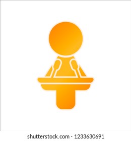 Woman speaker icon. Orange sign with low light on white background