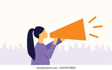 Woman speaking among demonstrators speaking about rights illustration 