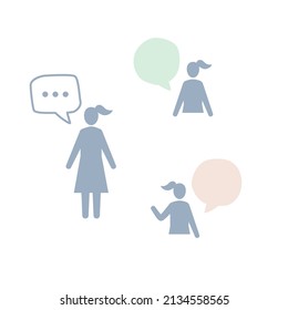 Woman speaking icon set, human silhouette and speech bubble