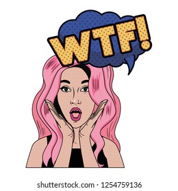woman with speech bubble about comic