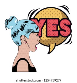 woman with speech bubble about comic
