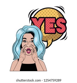 woman with speech bubble about comic